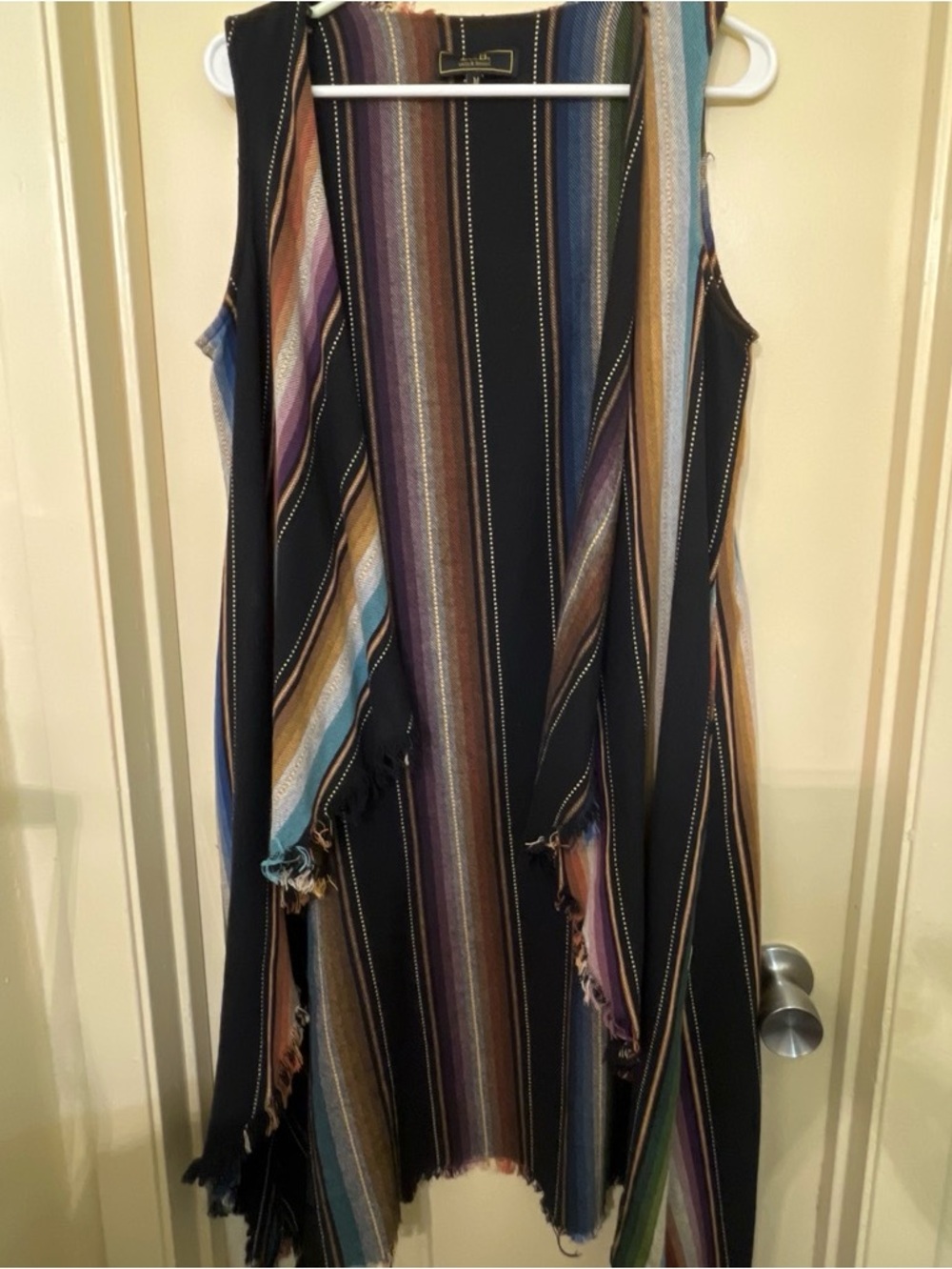 L&B Black Multicolor Striped Asymmetrical Duster Vest